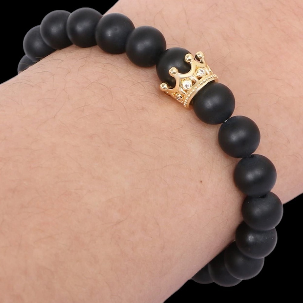 Lolo J Matte black agate king’s crown Energy beaded unisex bracelet